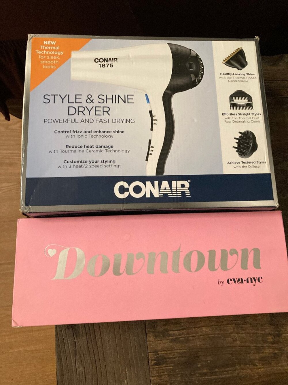Conair Hair Dryer + Eva NYC Heated Straightening Brush Bundle